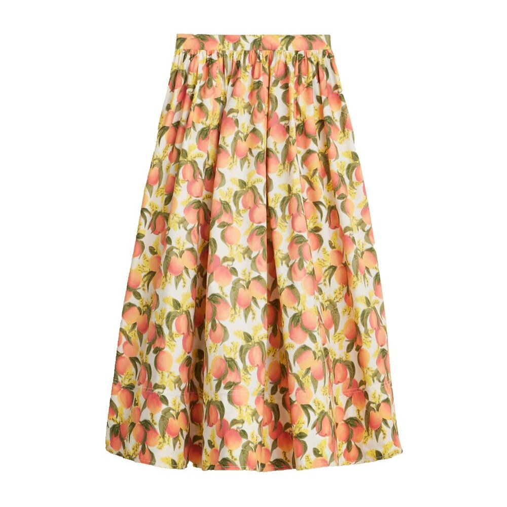 NWT J.Crew A-line Maxi in Peach Print Fruit Cotton Flare Skirt 12